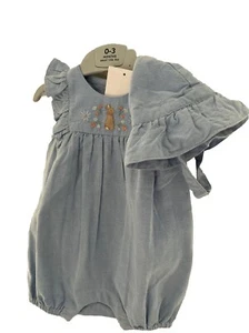 Pagliaccetto e cofano M&S 0-3 mesi Peter Rabbit 2 pezzi cotone blu - Foto 1 di 7