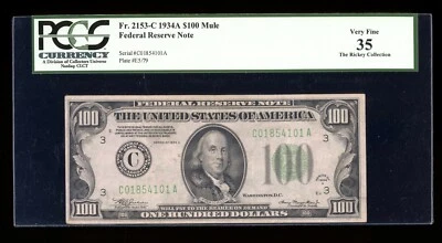 DBR 1934-A $100 FRN Philadelphia Mule Fr. 2153-Cm PCGS 35 Serial C01854101A - Image 1 of 2