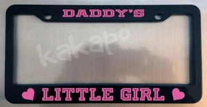 Pink Heart Daddy's Little Girl Glossy Black License Plate Frame - Picture 1 of 5