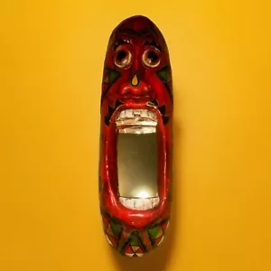 Espejo de pared con cabeza de máscara roja vintage madera pintada nativa tiki tribal ✅ - Imagen 1 de 10