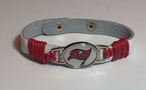 New Tampa Bay Buccaneers Leather Adjustable Bracelet, Gift for Her Mom Him Dad Cover