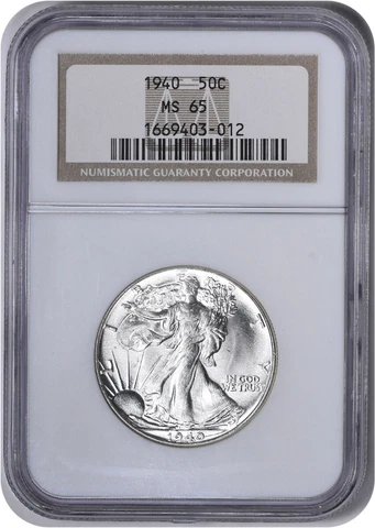 1940 Walking Liberty Silver Half Dollar MS65 NGC Cover