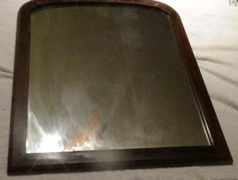 Vintage Stained Glass Mirror Possibly 1920's Brown frame & White glass Cover