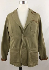 Orvis Herren Khaki Baumwolle Twill Lederbesatz Zwei Knopf Single Vent Jacke Gr 42R - Bild 1 von 5