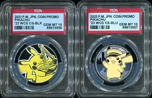 Ramen & Captain Pikachu SEQUENTIAL PSA 10 Metal Pokemon Coin 2023 Yokohama World - Picture 1 of 2