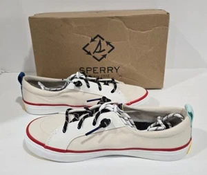 Sperry Shoes Womens 7 1/2 Crest Vibe Sneakers Lace Up Flats Off White Canvas NEW - Picture 1 of 11