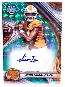 Nico Iamaleava 2024 Bowman U Best Teal Geometric AUTO Refractor #1/15 Tennessee - Picture 1 of 2