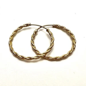 14 Karat Echt Gelbgold Endlos Creolen gedrehtes Seil Ohrringe 20,75 mm, 0,85 g - Bild 1 von 10