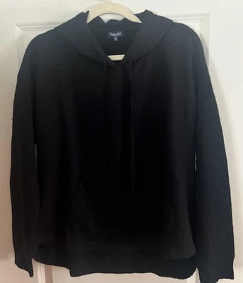 Espléndida Sudadera con Capucha Suéter de Cachemira Espalda y Mangas-Sudadera Frontal Negra Med Foto 1 de 4