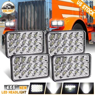 4PC 4x6'' 180W Led Headlights Hi-Lo Sealed Beam for Peterbilt Kenworth T800 W900 - Image 1 of 4