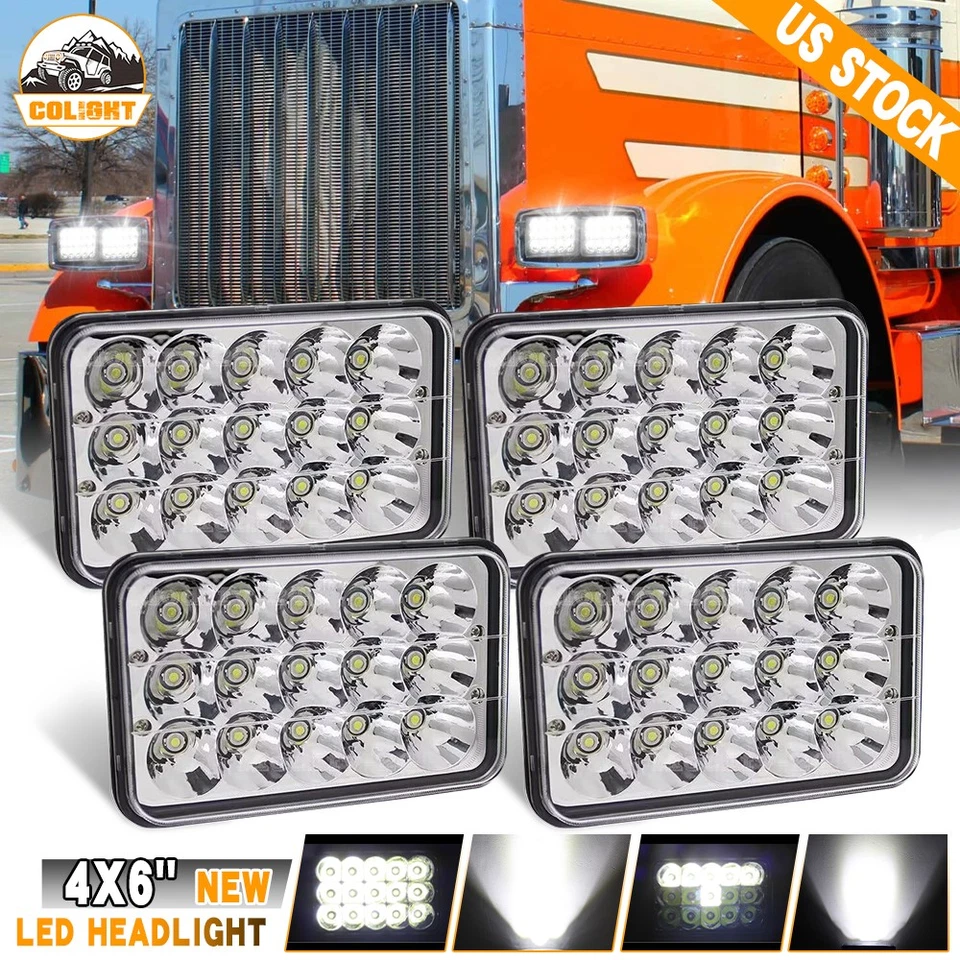 4PC 4x6'' 180W Led Headlights Hi-Lo Sealed Beam for Peterbilt Kenworth T800 W900 - Image 1 of 4