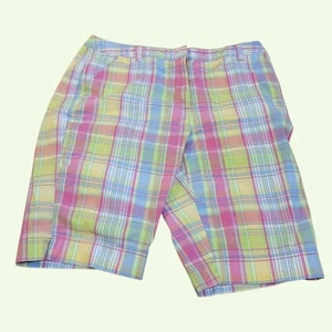 Kim Rogers Pink Green Plaid Bermuda Shorts SZ 14 Preppy Madras Coastal T13 - Picture 1 of 6