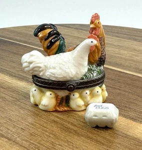 PHB Porcelain Hinged Trinket Box Rooster And Chicken Farm Animal Series - Picture 1 of 8