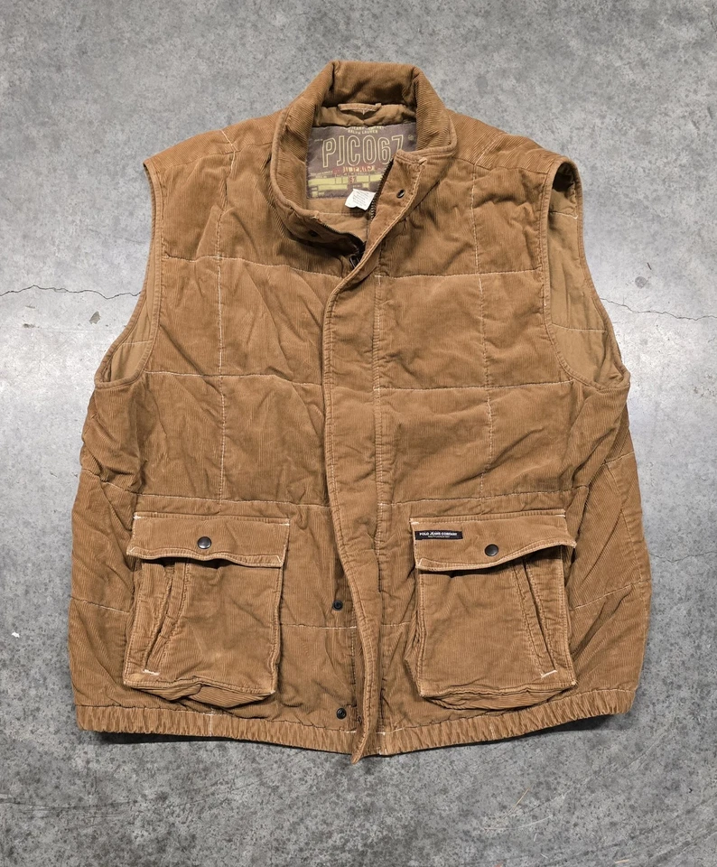 VTG Ralph Lauren Polo Jeans Co Men Corduroy Padded Field Vest Sz XL Brown PJC067 - Image 1 of 4