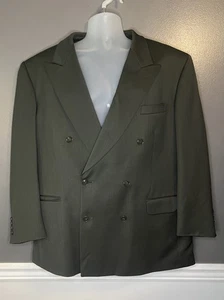 Jones New York Blazer Mens 44 Olive Wool Double Breasted Jacket Golden Fil USA - Picture 1 of 7