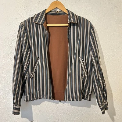 Vtg 1940s 1950s Mens Sz M Zip Ricky Jacket Reversible Brown Blue Gabardine VLV - Image 1 of 4