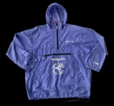 Винтажный Sony Handycam куртка XL мужской синий пуловер ветровка 90-х 1/4 молнии - Изображение 1 из 4