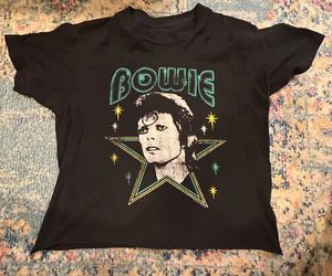 David Bowie Black Tee T-Shirt Top Ziggy Stardust Cut down - Picture 1 of 1