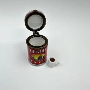 Folger’s Coffee Can PHB Midwest 1998 Porcelain Hinged Lid Trinket Box with Cup - Picture 1 of 9