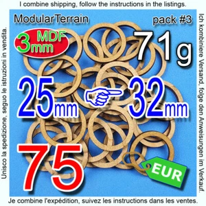 75x 3mm MDF Adapter 25mm To 32mm Round Base War Hammer 40K Age Of Sigmar AOS - Imagen 1 de 7