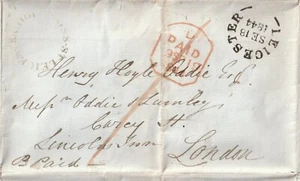 1844 LEICESTER & UDC HIGH CROSS ST THOMAS COCK LETTER >HENRY HOYLE ODDIE LONDON - Picture 1 of 4