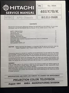 Hitachi 46UX7 B K Service Manual Projection TV Original - Picture 1 of 3