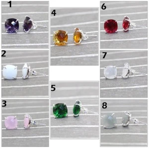 Hydro Quartz Chalcedony  Gemstone Silver Plated Studs Women's Earrings Jewelry - Picture 1 of 7
