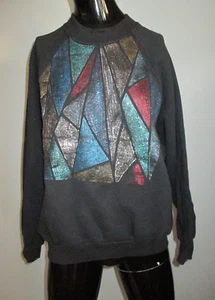 Vintage Fruit Of The Loom Size L Ladies' Off Black Graphic Front Sweatshirt - Picture 1 of 6