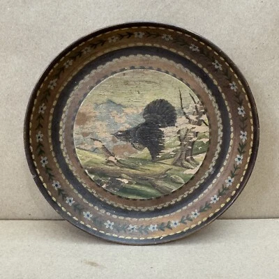 Antique Folk Art Primitive Wood Carved Wooden Vintage Painted Bird Plate - Image 1 of 4