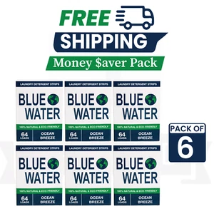 Blue Water, Laundry Detergent Sheets, 64 Loads(OCEAN BREEZE)-PACK OF 6 - Picture 1 of 4