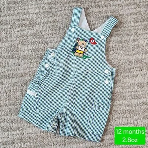 BT Kids vintage golf bear romper overalls seersucker blue green size 12 months - Picture 1 of 9