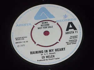 Ed Welch: Raining In My Heart 7" UK DEMO - Picture 1 of 2