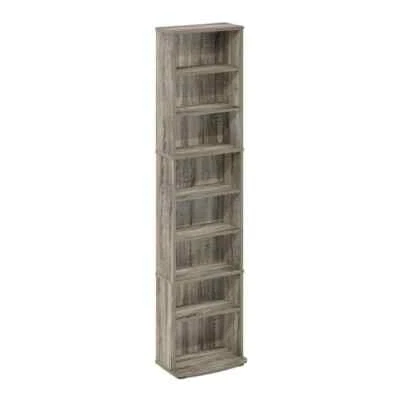 Furinno Multimedia Storage Tower French Oak Gray Space Saving Adjustable Shelves - Image 1 of 4