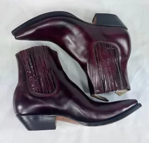Vintage Nogales Chelsea gestapelter Absatz Knöchel Cowboystiefel Handarbeit Mexiko Burgund 11,5 - Bild 1 von 16