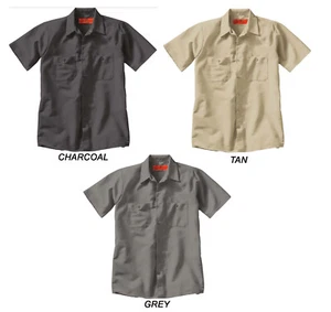 New Mens WORK SHIRT Short Sleeve U PIC COLOR Grey Charcoal Tan Auto Mechanic - Picture 1 of 2