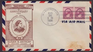 1936 Susan B. Anthony women's suffrage Sc 784-3d VG cachet brown on airmail env. - Picture 1 of 1