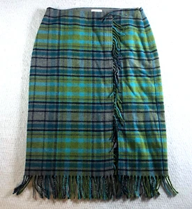 J. Jill Womens Wool Blend Wrap Skirt Sz 2 Green Plaid Side Zip Fringe Hem EUC - Picture 1 of 10