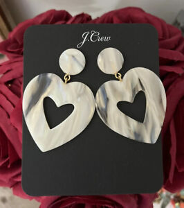 J Crew Ivory Marbled Oversized Acetate Heart Drop Statement Earrings NEW NWT❤️