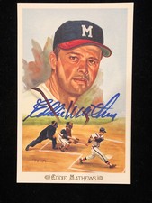 EDDIE MATHEWS SIGNED POSTCARD PEREZ-STEELE CELEBRATION SET 1989, MINT