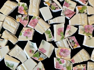 Broken China Mosaic Tiles SHabBy Chic Pink Florals 75+ Pieces - Picture 1 of 10