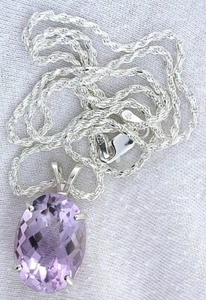 17.11 Carat Rose Amethyst Oval Checkerboard Sterling Pendant Rope Chain Necklace - Picture 1 of 2
