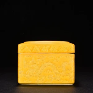 5.9" china antique ming dynasty xuande mark porcelain cloud dragon square box - Picture 1 of 9