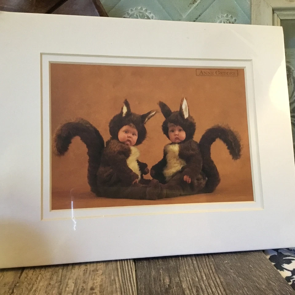 Vintage Anne Geddes “Squirrels”  Matted Litho New In Plastic Fits 8x10 Frame - Image 1 of 4