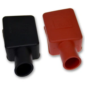 Gummi-Schutzkappe für Polklemmen gerade Rot (+) & Schwarz (-) Batterie KFZ - Afbeelding 1 van 2