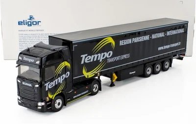 MODELLINO CAMION STATICO ELIGOR SCANIA S500 TRUCK TELONATO TEMPO TRANSPORTS 2018 - Immagine 1 di 4