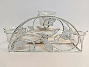 White Metal Shabby Chic Votive Tealight Candle Holder Bird - Picture 1 of 3