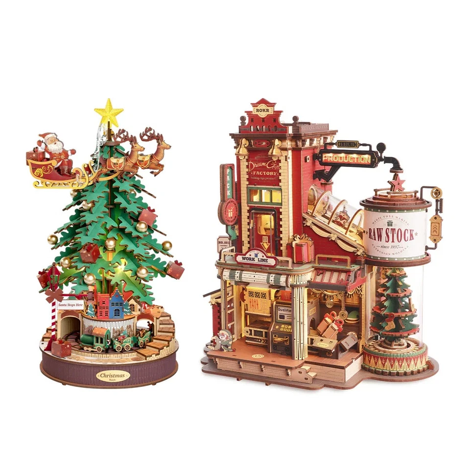 ROKR Rolife Christmas Tree Christmas Dream Gift Factory Wooden Music Box 3D Toys - Image 1 of 1