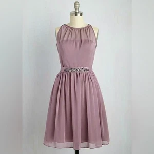 Adrianna Papell helllila transparent Chiffon Neckholder Schmuck Schärpe Fairycore Kleid - Bild 1 von 9