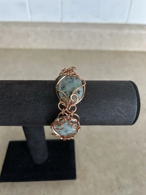 Jasper Stones With Copper Wire Link Bracelet - Image 1 of 4