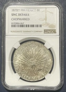 1878PI MH Mexico Silver 8 Reales - NGC UNC DETAILS CHOPMARKED - Picture 1 of 6